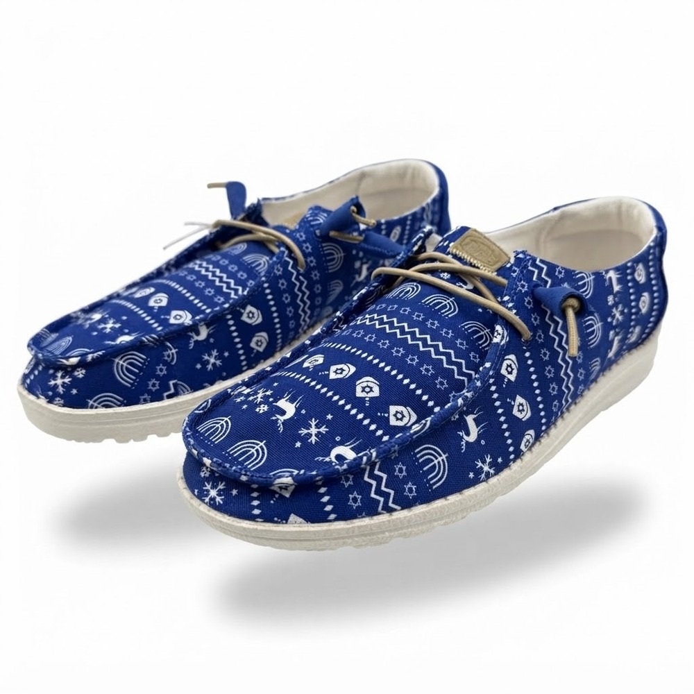 Hey Dude Wendy Hanukkah Sweater Women Size 10 Blue New Holiday Loafers 43537-4A1